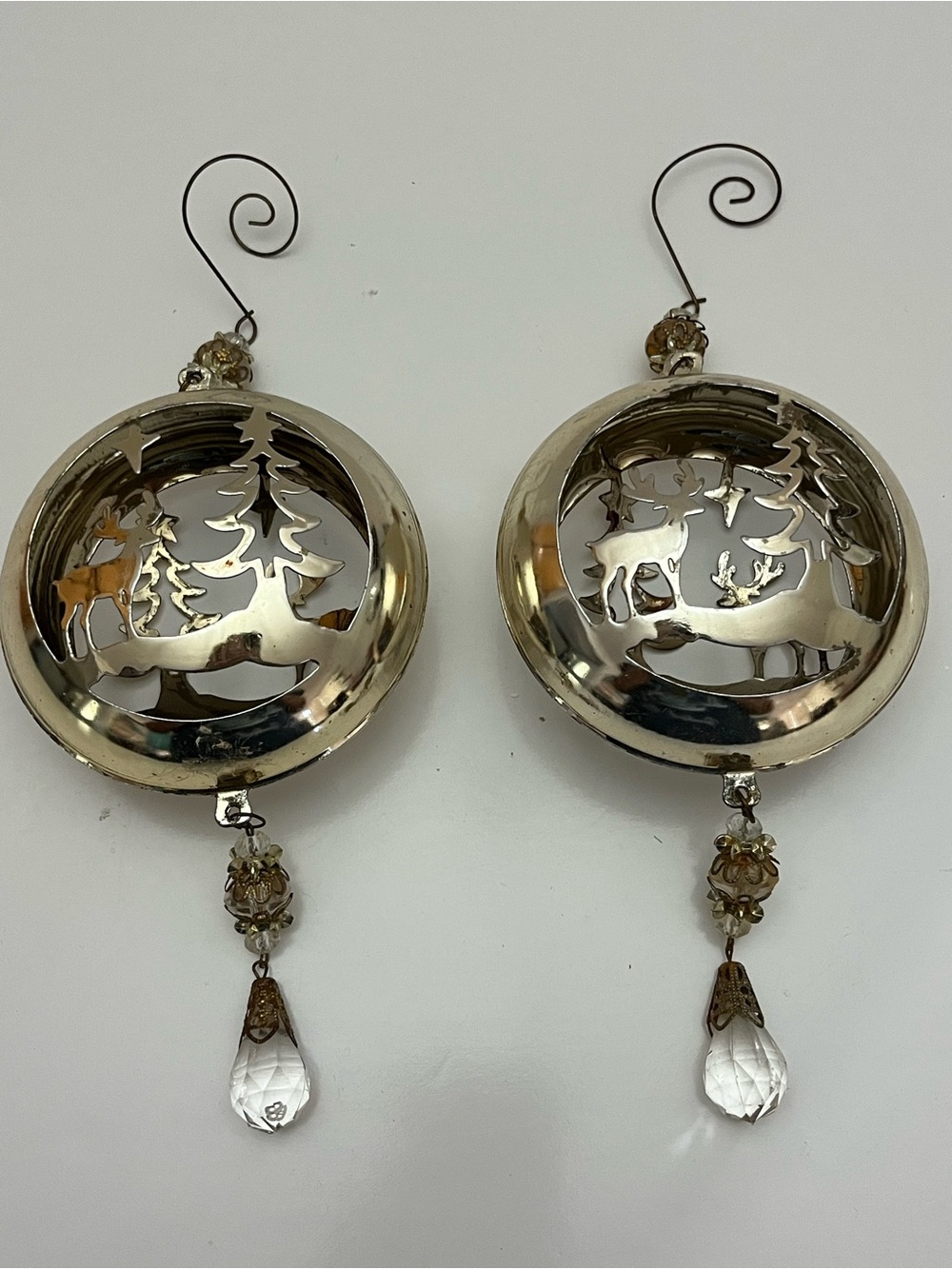 Silver Reindeer Christmas Ornaments Pine Trees Crystal Dangle, 2